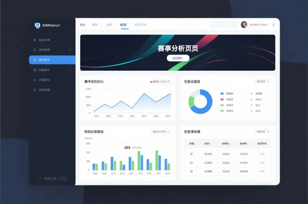 赛事分析页面展示图表、赛程和历史记录,界面清晰简洁